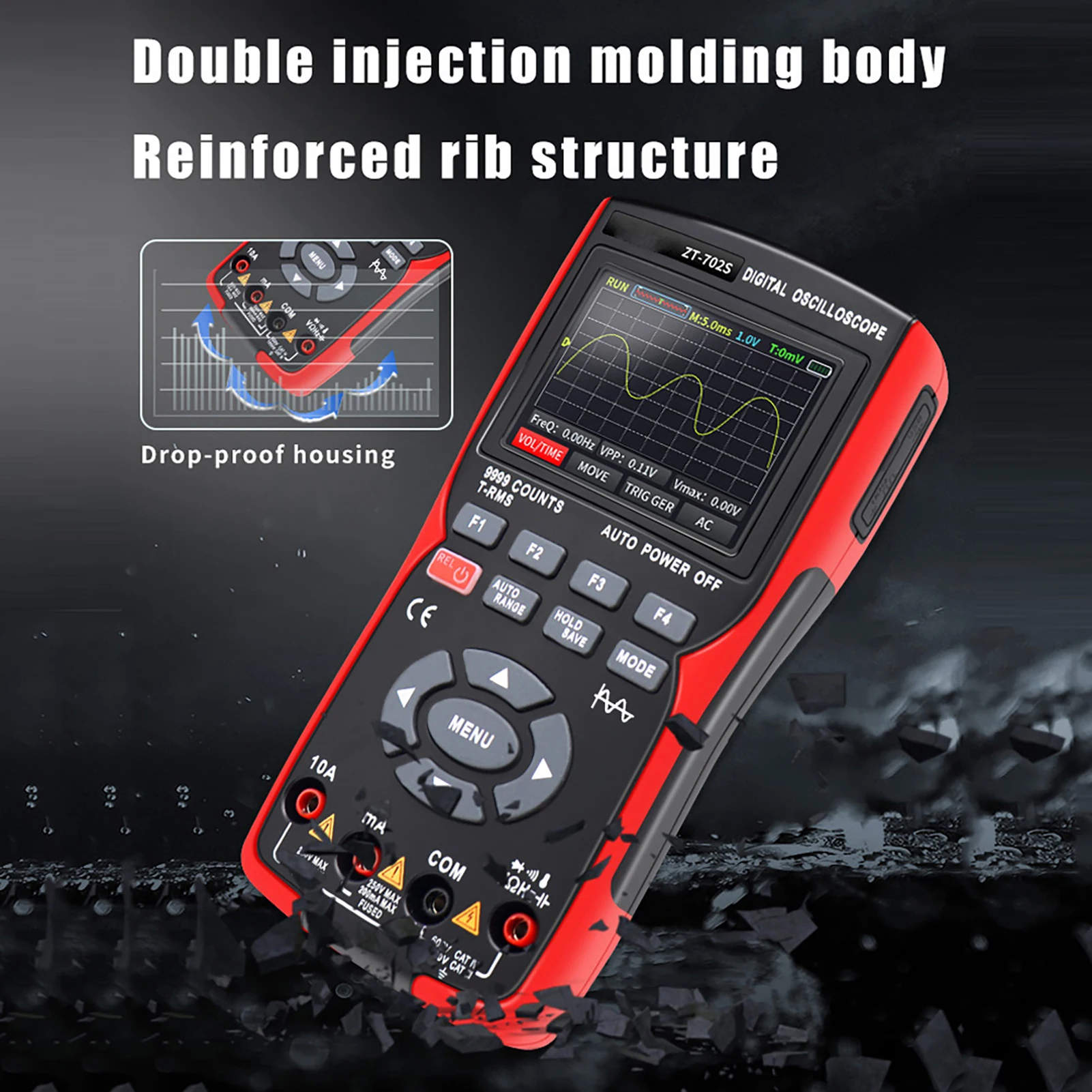 2in1 Digital Oscilloscope Multimeter 48MSa/s Sampling Rate 10Mhz Bandwidth 9999 Counts True RMS 2.8in IPS Color Display Multimet