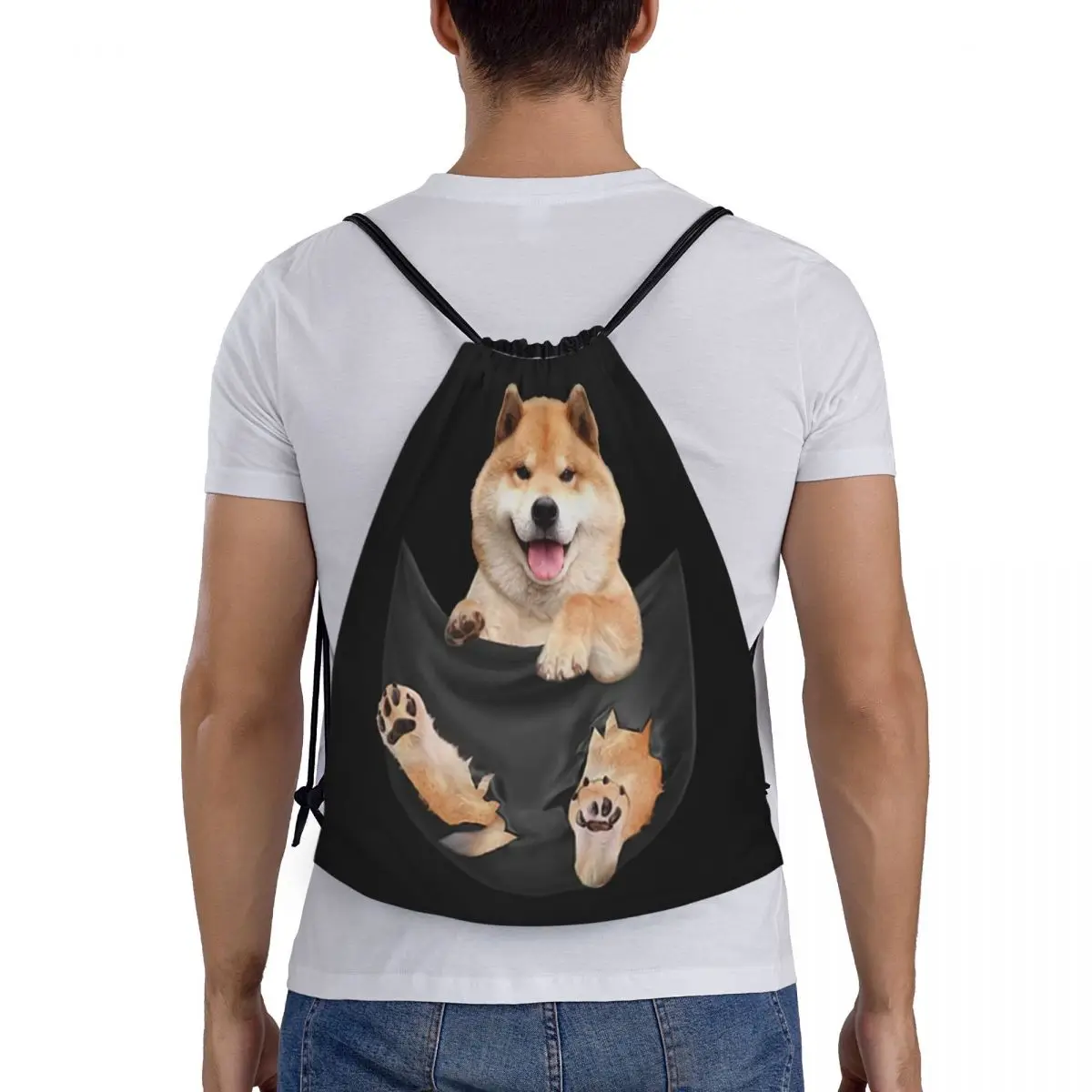 Shiba Inu Puppy Inside Fake Pocket zaino con coulisse borse uomo donna leggero Japan Dog Gym sport Sackpack Sacks viaggiare