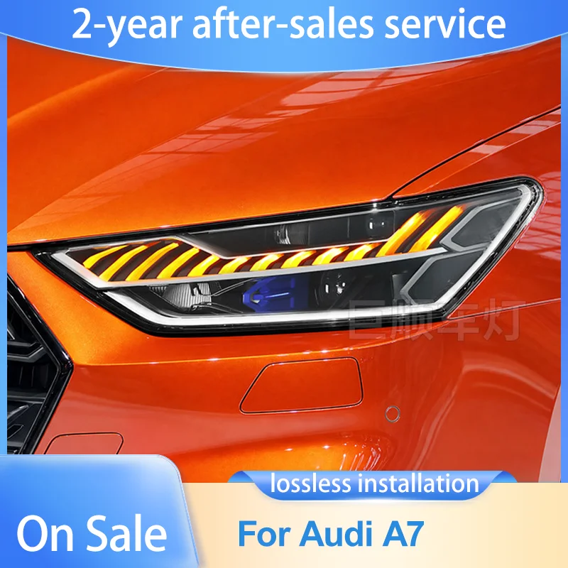 Car headlight For Audi 2019-2025 A7 S7 RS6 RS7 OEM High-Configuration Smoked Black OLED Laser Dynamic Matrix Headlight Assembly