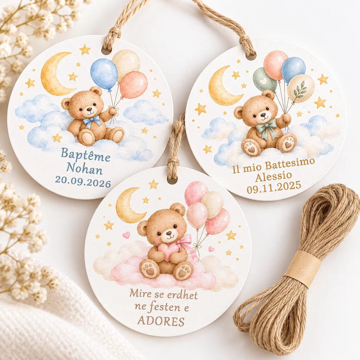 Customized Baptism Tags, Includes 10m Strings, Baptism Labels, Holiday Gift Tags, Birthday Tags/Party Tags, Custom Sweet and Happy Birthday Tags, Suitable for Birthdays, Baptism Parties, Name Tags, Party Decoration Supplies, Price Tags, Suitable for Stores, Gift Packaging, Gifts for Daughters and Sons