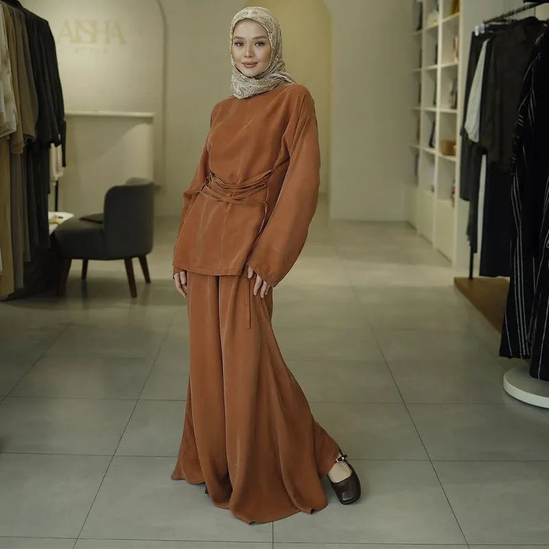 

2025 women's clothing new solid color short-sleeved strap top long skirt fashion suit Z021