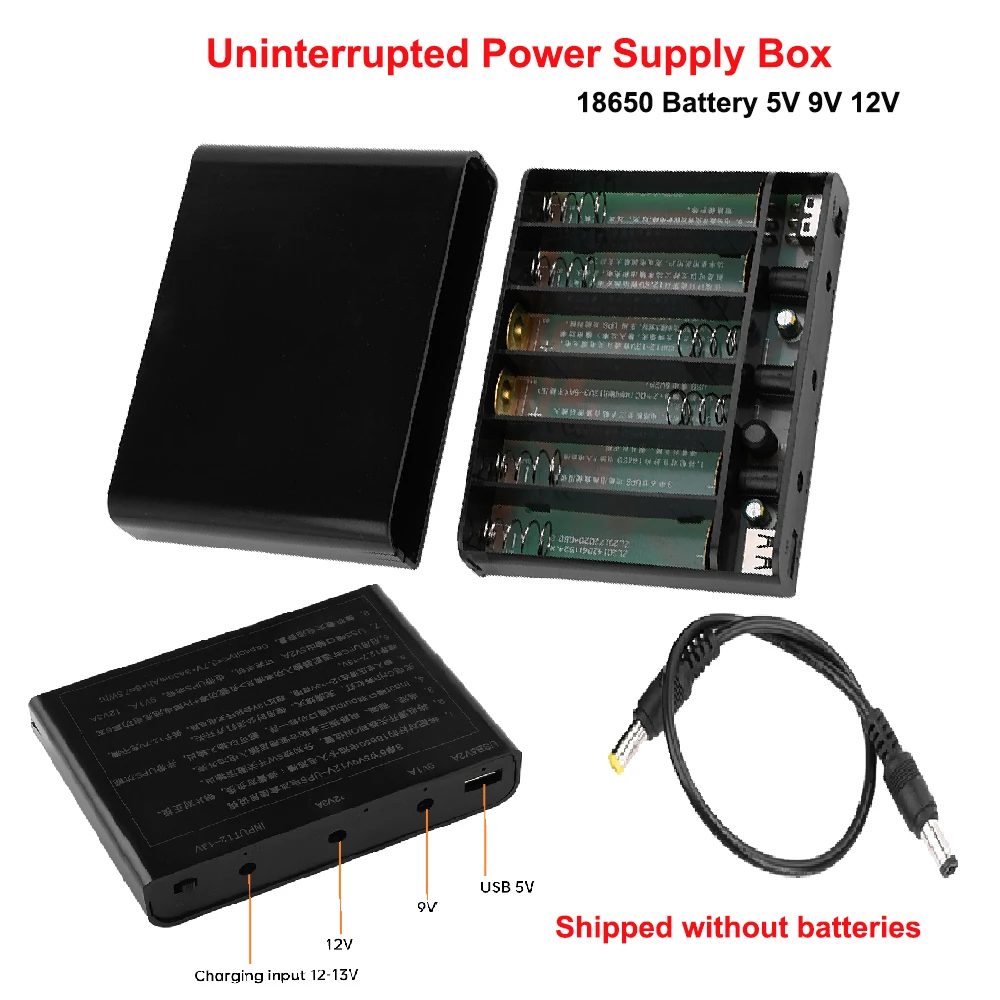 

6 CH 18650 Lithium Battery Welding-Free DIY Kit UPS Optical Modem Router Uninterruptible Power Supply 5V 9V 12V Without Battery