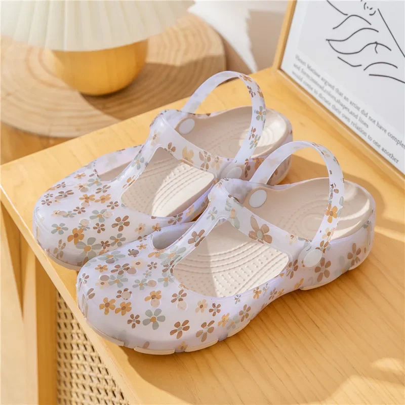 Womens Mules Summer Female Sandals 4cm Heels Non-slip Comfortable Beach Slippers Ladies Garden Shoes Slip-on Platform