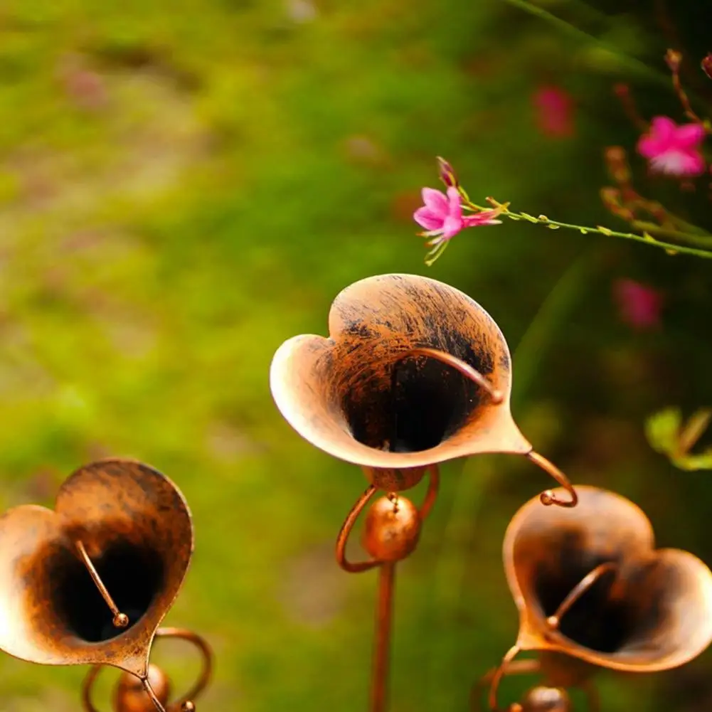 Garden Stake with Bell Wind Chime Callalily Design Flamed Copper Finish Metal Yard Art Outdoor Decor for Pathway Patio Flower