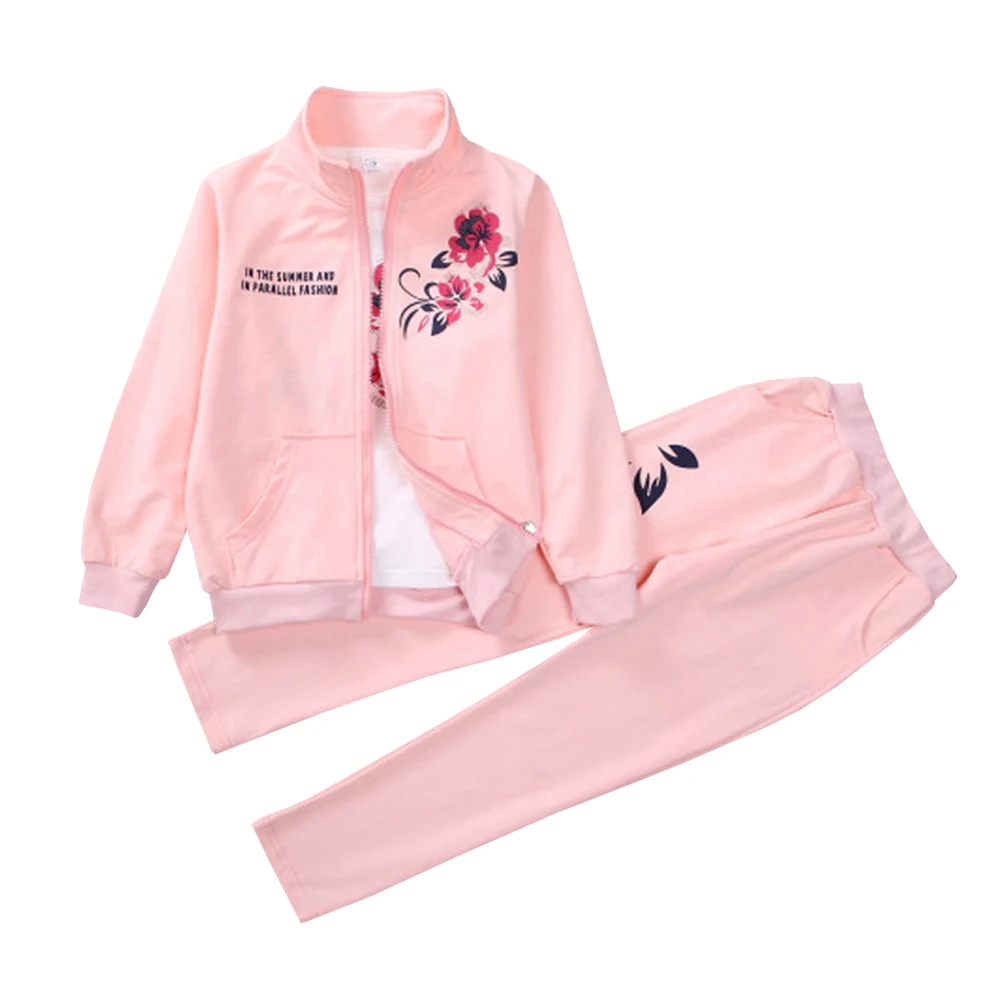 

3-Piece Girls Casual Tracksuits Cotton Soft Sweater Jacket with Pants Teenagers Spring Autumn Jogging Suits Children's Sportwear