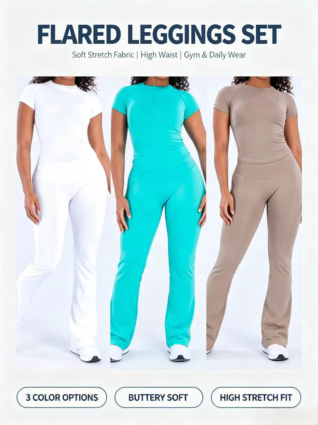 2Pcs D Seamless Yoga Set Women Breathable Short Sleeve Top Quick Dry Butt Lifting Flare Pants Stretch Gym Sport Leggings