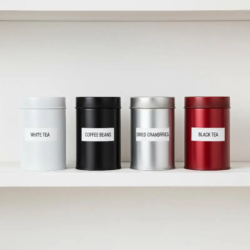 Airtight Iron Tea Canister Food Safe Metal Storage Tin Double Layer Lid for Kitchen Pantry Tea Coffee Spice Organization