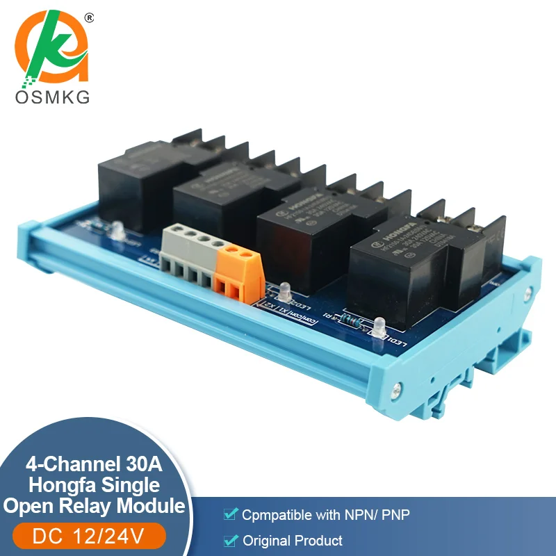 4 Channel High Power Single Open Relays DC24V Hongfa Relay Module  30A Electromagnetic Relay for Industry Control