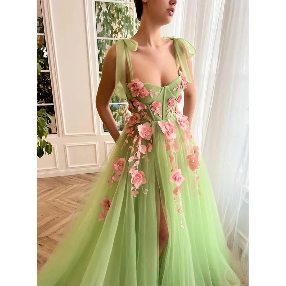 LAIDITYA 3D Flowers Party Dress Fashion colletto quadrato spacco laterale abiti da ballo elegante a-line lunghezza del pavimento abito da sera formale 2023