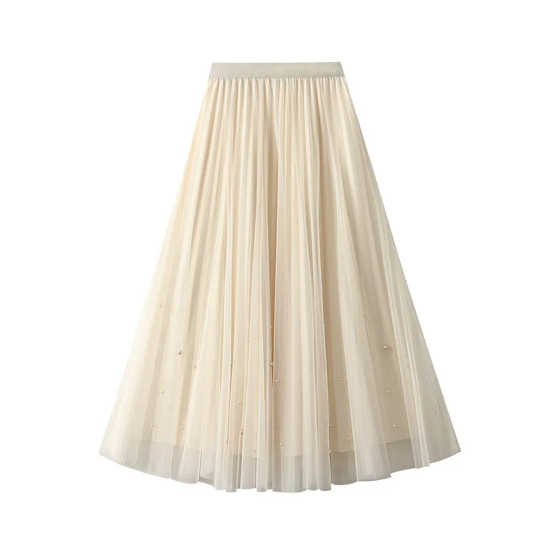 Women's Double Face Pleated Skirt, Large Swing Skirt, Pin Bead, Korean A-line Skirt, Autumn Wear, High Quality