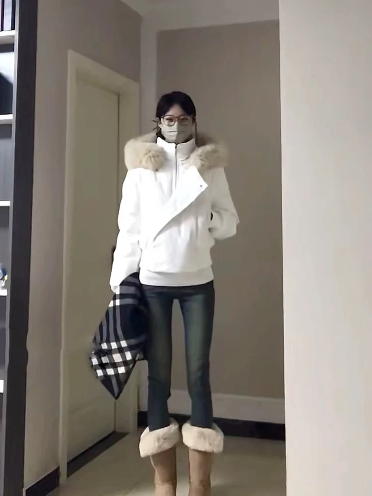 Veste bouffante courte à capuche blanche pour femme, manteaux chauds épais, épais, Design de mode Harajuku, vêtements décontractés, nouvelle collection hiver 2025, Y2k