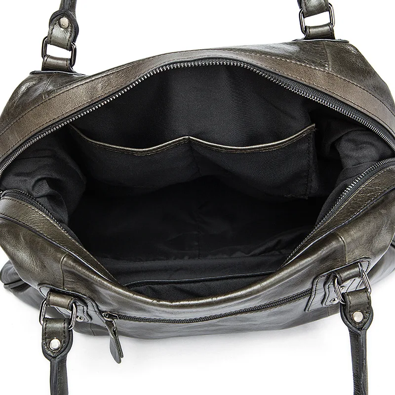 Vintage Top-Grain Leather Weekender Bag, Euro-American Style Travel Duffel, Men's Overnight Carry-On Luggage