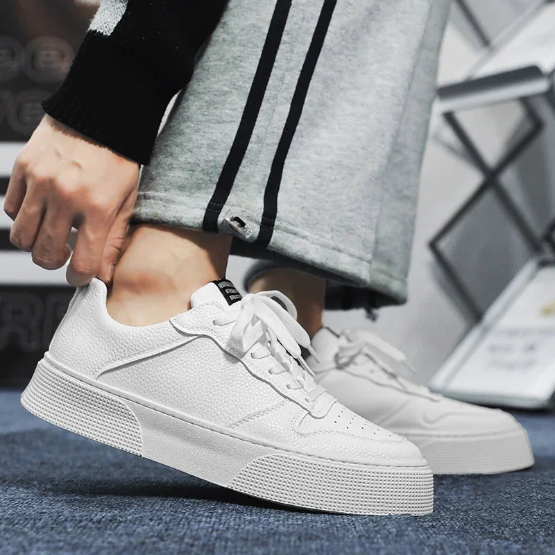 Witte Schoenen Voor Heren Sneakers Lente Low-Top Anti-Slip Zachte Zool Heren Schoenen Outdoor Veters Pu Slijtvaste Heren Vrijetijdsschoenen