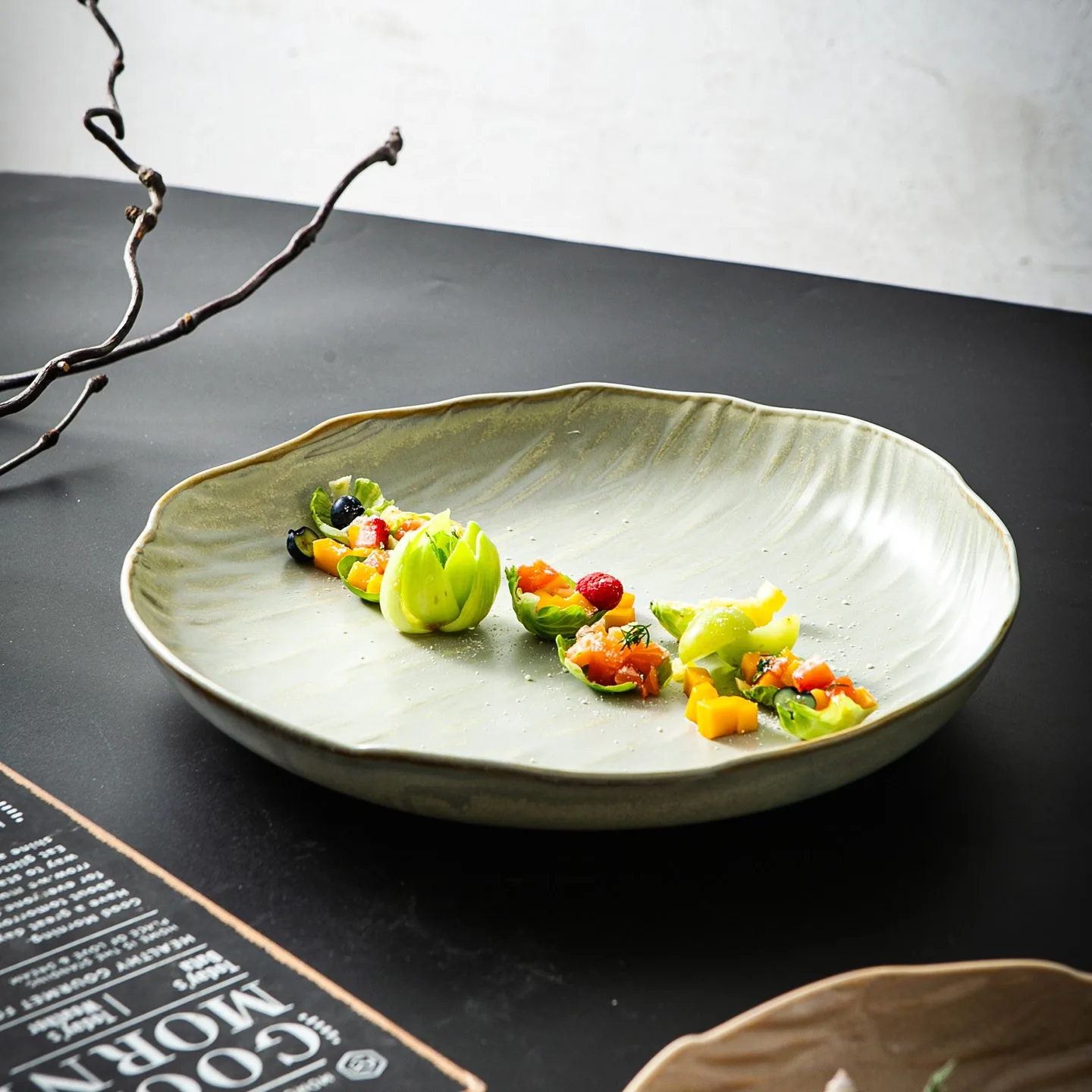 Stone Textured Relief Deep Plate Chinese Modern Creative Pasta Steak Dinner Plates Alien Ceramic Dishes Afternoon Tea Tableware