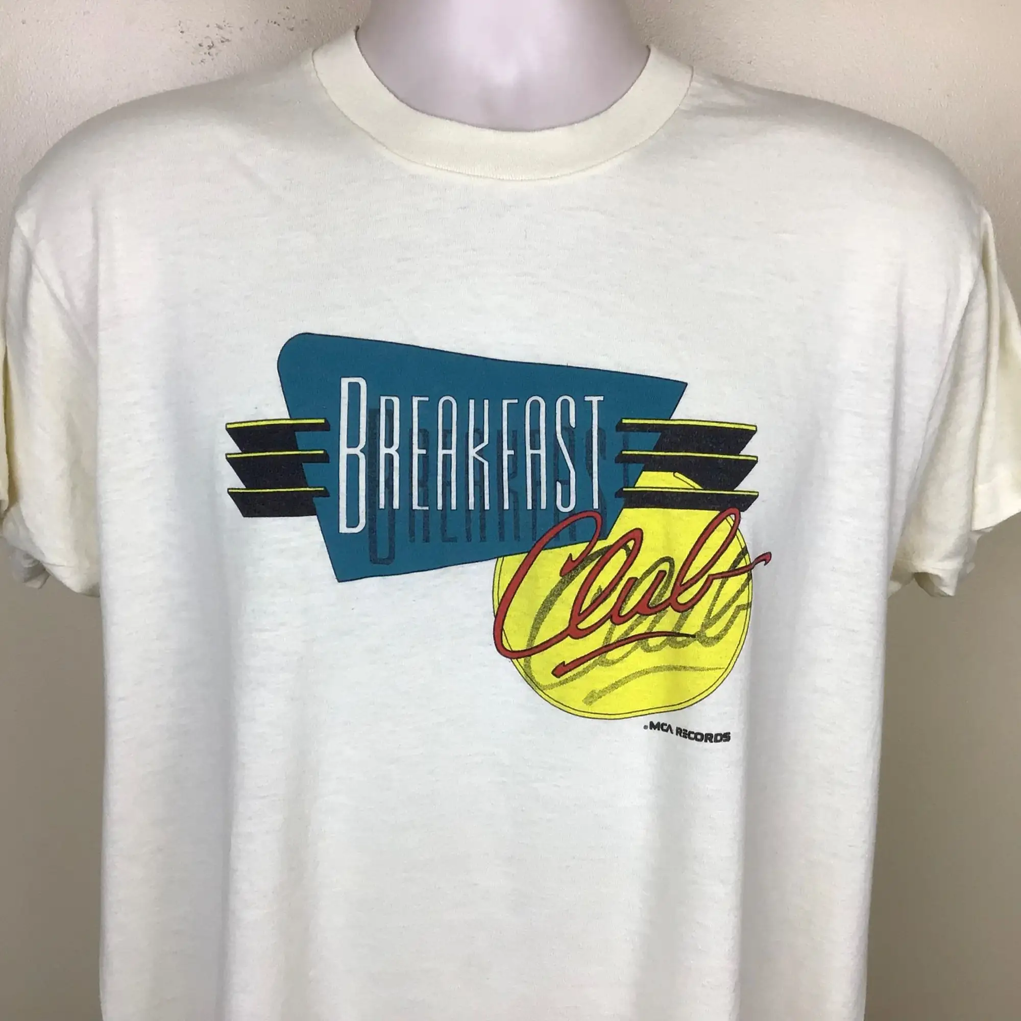 Vtg 1987 Breakfast Club Band TShirt Ivory L/XL 80s New Wave Synthpop Pop Band Madonna MCA Records