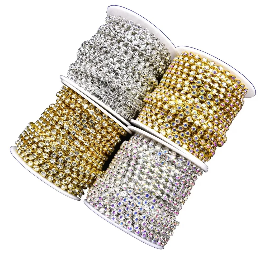 5Yard/Lot without Claw Rhinestone Chain strass Crystal Ss12-Ss28 Diamond Silver Gold Base Trimming Garment Sew On Diy chain
