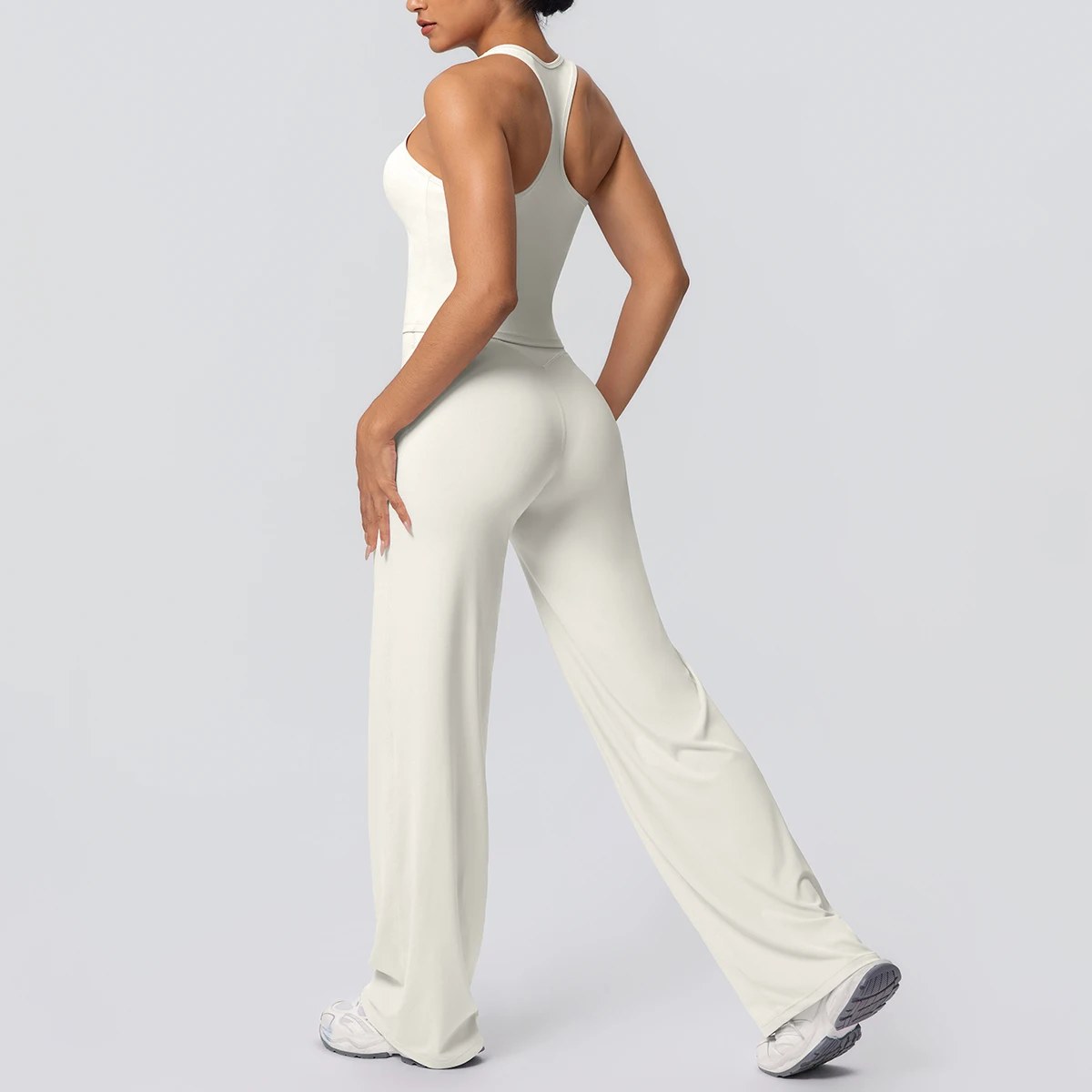 Frauen Sport Yoga Set Gym Schnell Trocknend Pfirsich Butt Yoga Hosen Einfarbig Schlank Schöne Zurück I-förmigen weste Yoga Set – Detail 23