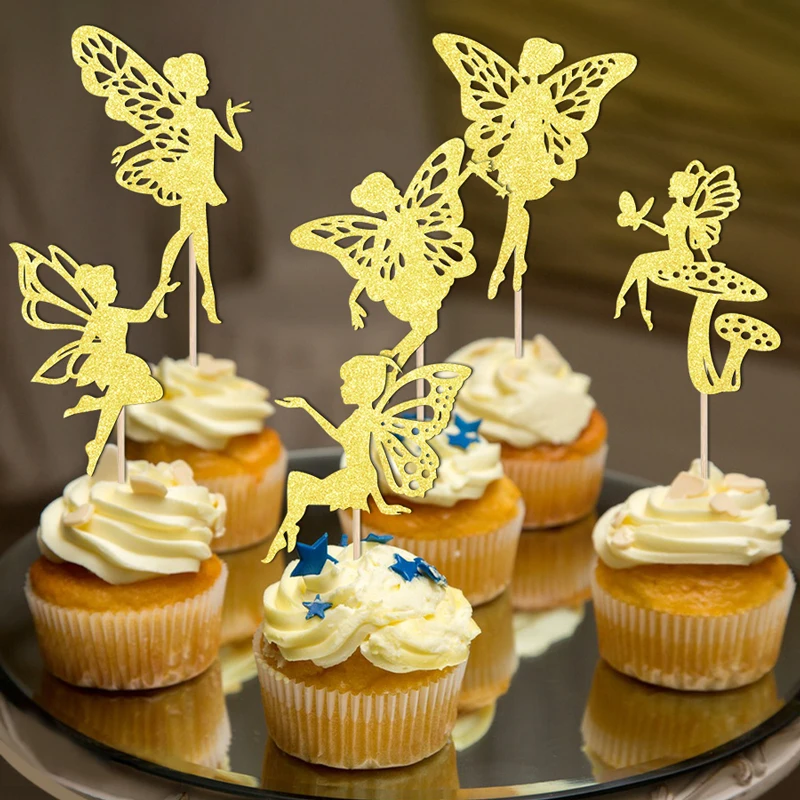YOMDID 24 Stück Feen-Kuchenaufsätze, Feen-Cupcake-Aufsätze für Prinzessinnen, Hochzeit, Geburtstag, Brautpartys, Kuchendekoration, Zubehör