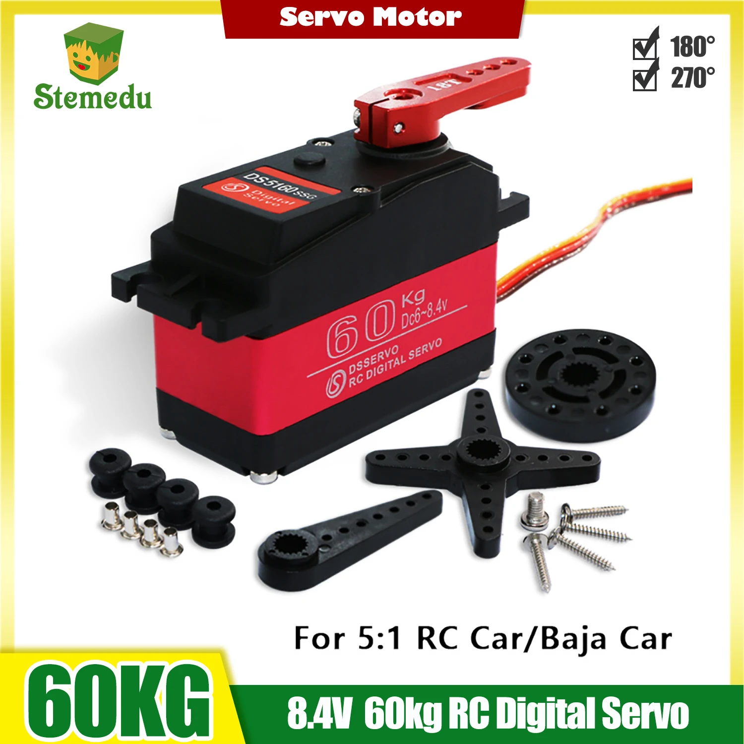 

Digital Servo 60kg High Torque DS5160 Metal Gears Servos Waterproof 18T Horn Arm Baja Servo For RC Robot Car (1/2/4PCS)