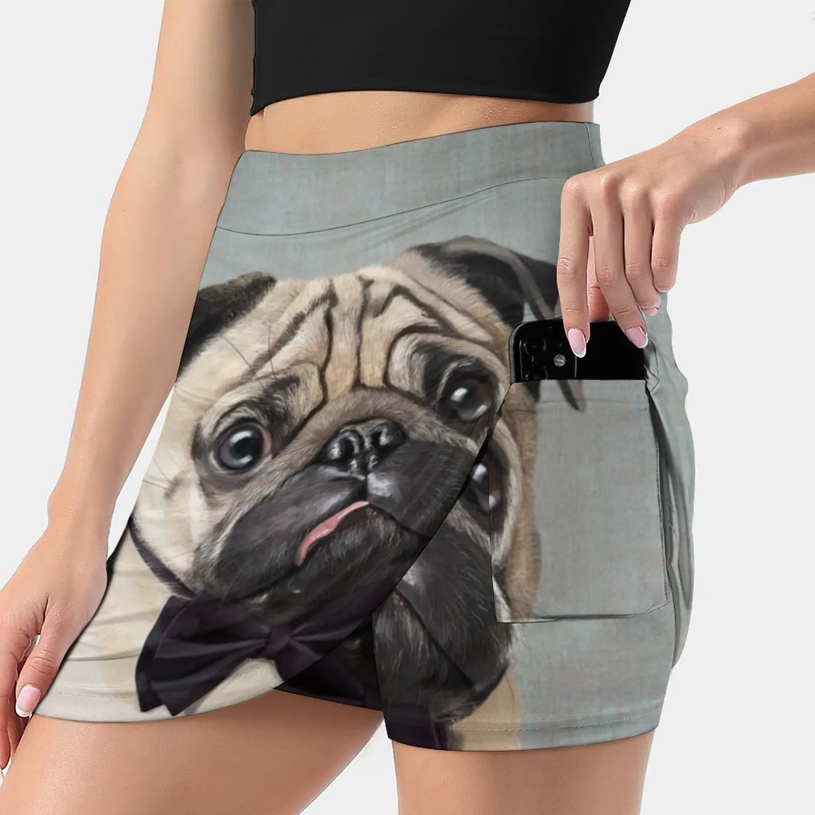 Mr Pug Women's skirt Mini Skirts A Line Skirt With Hide Pocket Light Blue Pet Dog Carlin Cute Pug Pug Art French Pug