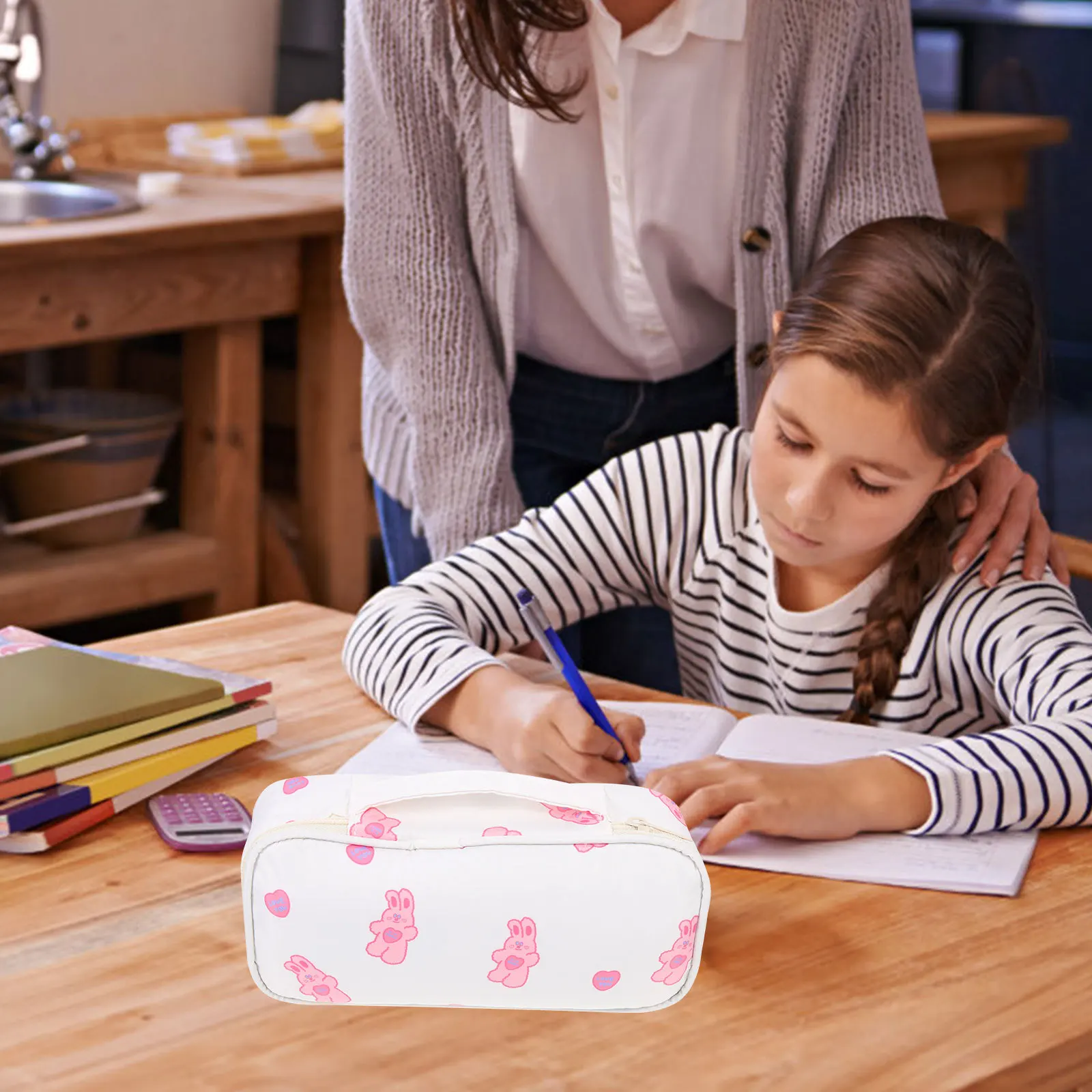 Portable Multi-Function Pencil Bag Large Capacity Lightweight Polyester Zipper Pen Pouch Pen Supply Organizer Pencil Pouch