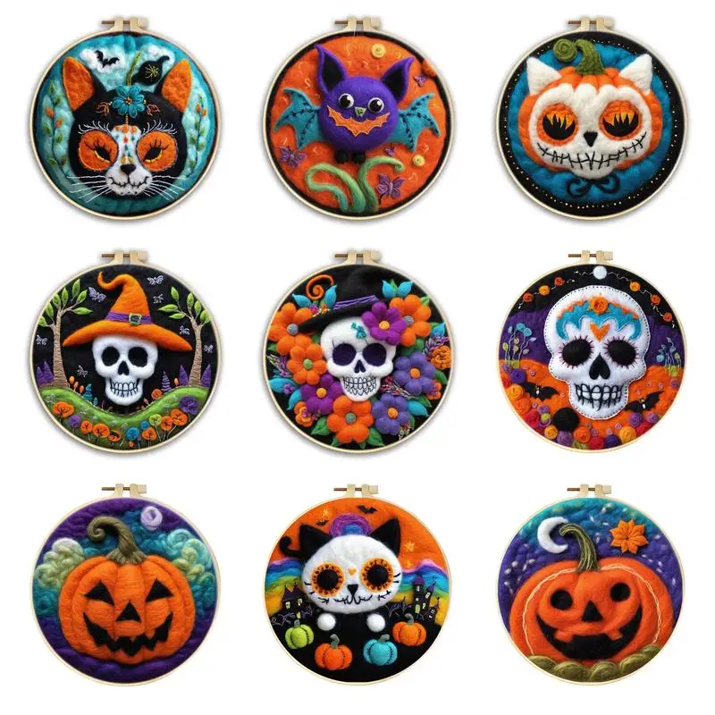 

CHENISTORY Halloween Skull Needle Felting Painting With Frame Kit For Beginner DIY Wool Needle Felt Starter Kit Home Decoration