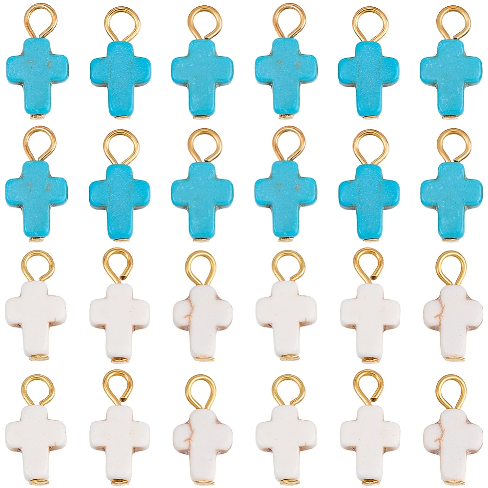 1 Box 60Pcs Stone Charms Crucifix Charms Bulk with Iron Loops Turquoise Colorful Small Gems Easter Vintage Hanging Pendants