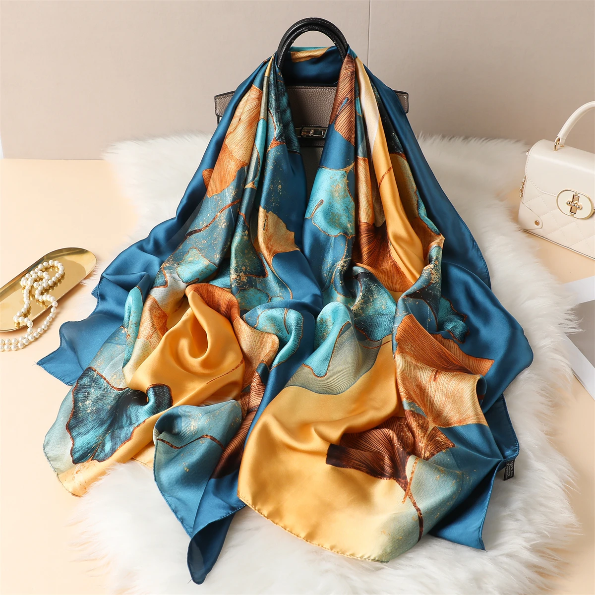 

Fashion 180x90cm Silk Scarf Women's Satin luxury large Shawl Wrap Muslim Hijab Banda Beach Pills Female Foulard Turban