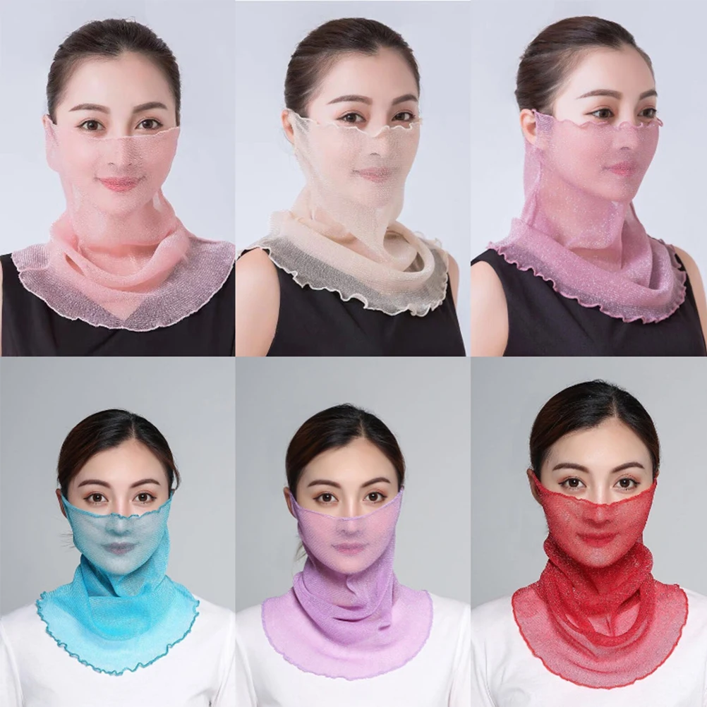 

2 Pcs Sunscreen Veil Scarf Women Mask Neck Protective Wrap Gaiter Summer Bib Scarves Face