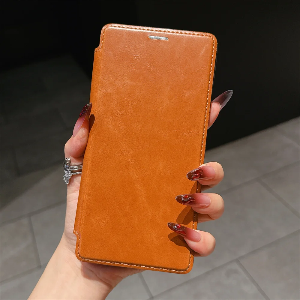 Klasyczne skórzane etui z klapką i magnetycznym zamknięciem na telefon Samsung S26 S25 Edge S24 Ultra S22 S23 Plus, luksusowa obudowa z obsługą bezprzewodowego ładowania. — zdjęcie produktu 6