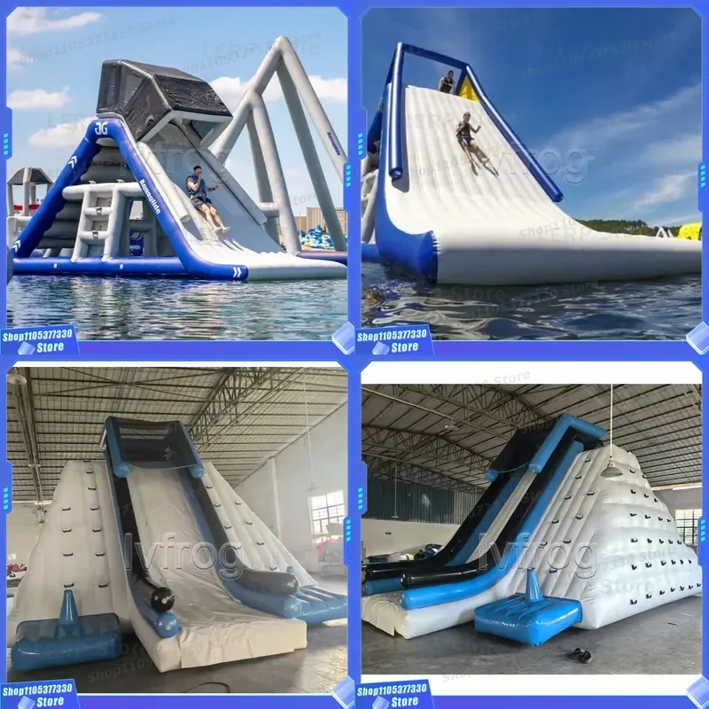 Floating Inflatable Water Slide for Lake and Pool Giant Outdoor Water Park Slide with Climbing Ladder