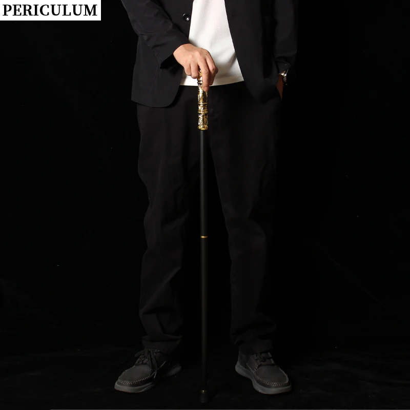 Black Gold Embossed Victorian Walking Cane with Detachable Round Handle Vintage Walking Stick Cosplay Prop for Men And Women