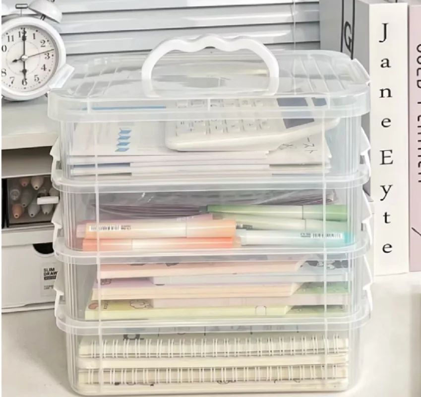 4-layer Transparent Plastic Storage Box Cover Partitioned Drawer Storage Box Building Block Storage Box Portable Storage Box gallery 4