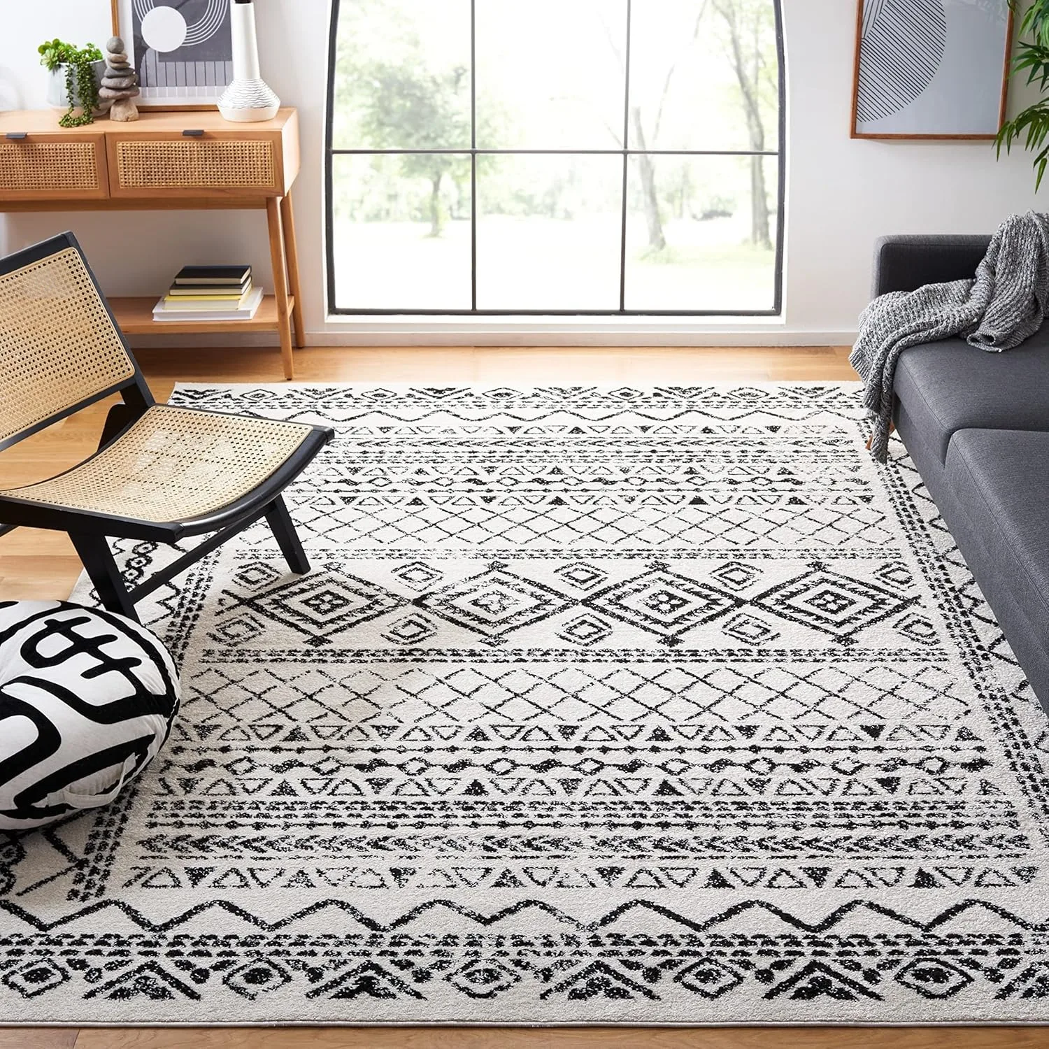 

Tulum Collection Area Rug - 10' x 13', Ivory & Black, Moroccan Boho Distressed Design, Non-Shedding & Easy Care