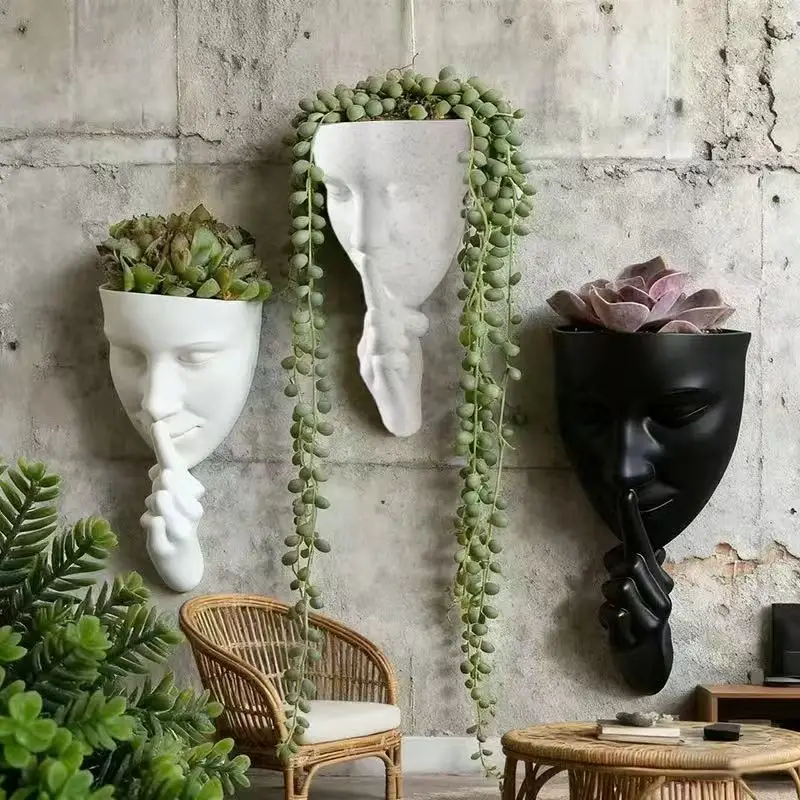 Artistic Face Shaped Wall Mounted Flower Pot Creative Wall Decoration Suitable for Green Plant and Flower Placement