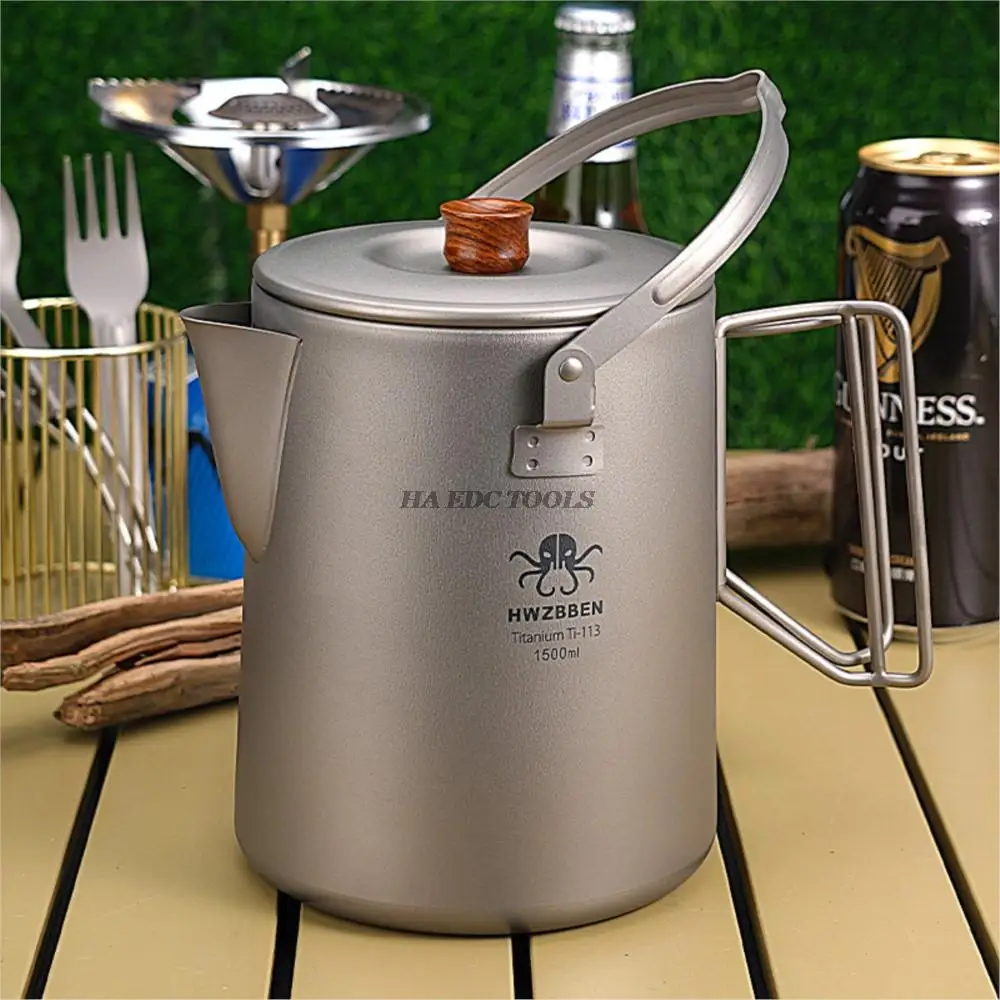 

Pure Titanium Outdoor Hand Brewed Coffee Pot 1.5L Foldable Handle Portable Camping Cup Pure Titanium Boiled Water Tea Pot
