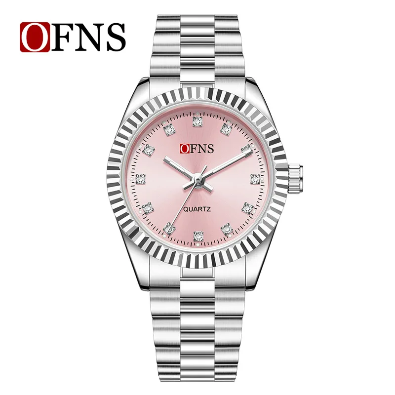 OFNS 1581 new watch waterproof belt diamond luminous steel belt women's watch hot sale temperament sun pattern quartz watch
