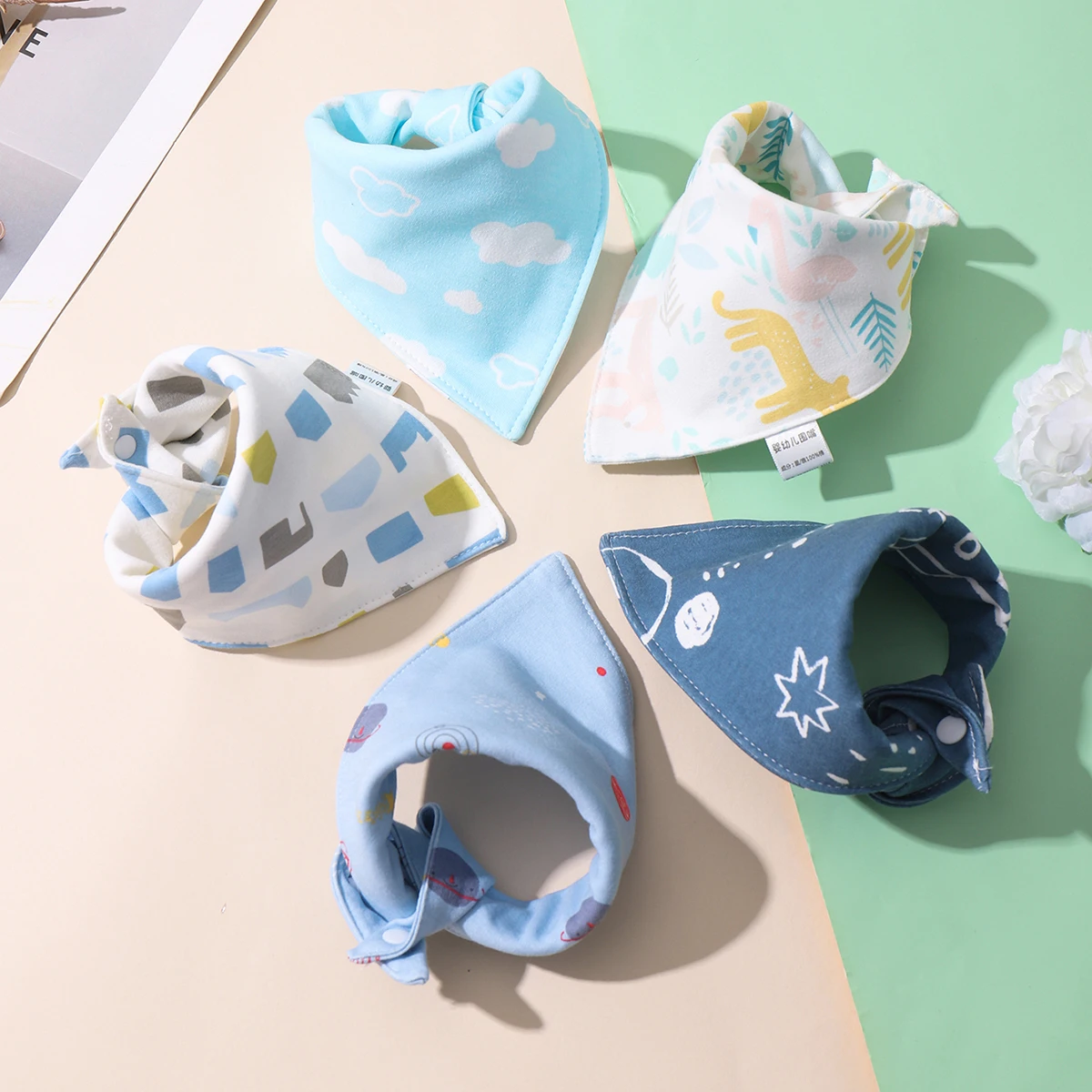 5pcs Baby Saliva Towel Triangle Scarf Pure Cotton Bandana Waterproof Bibs Newborn Boys Girls Absorbent Cloth Bib Saliva Scarf