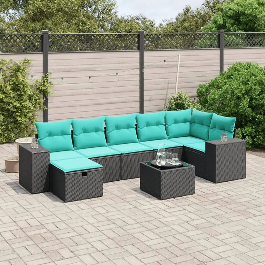 

8 Piece Outdoor Patio Sofa Set with Cushions Black Rattan Furniture Garden Seating
