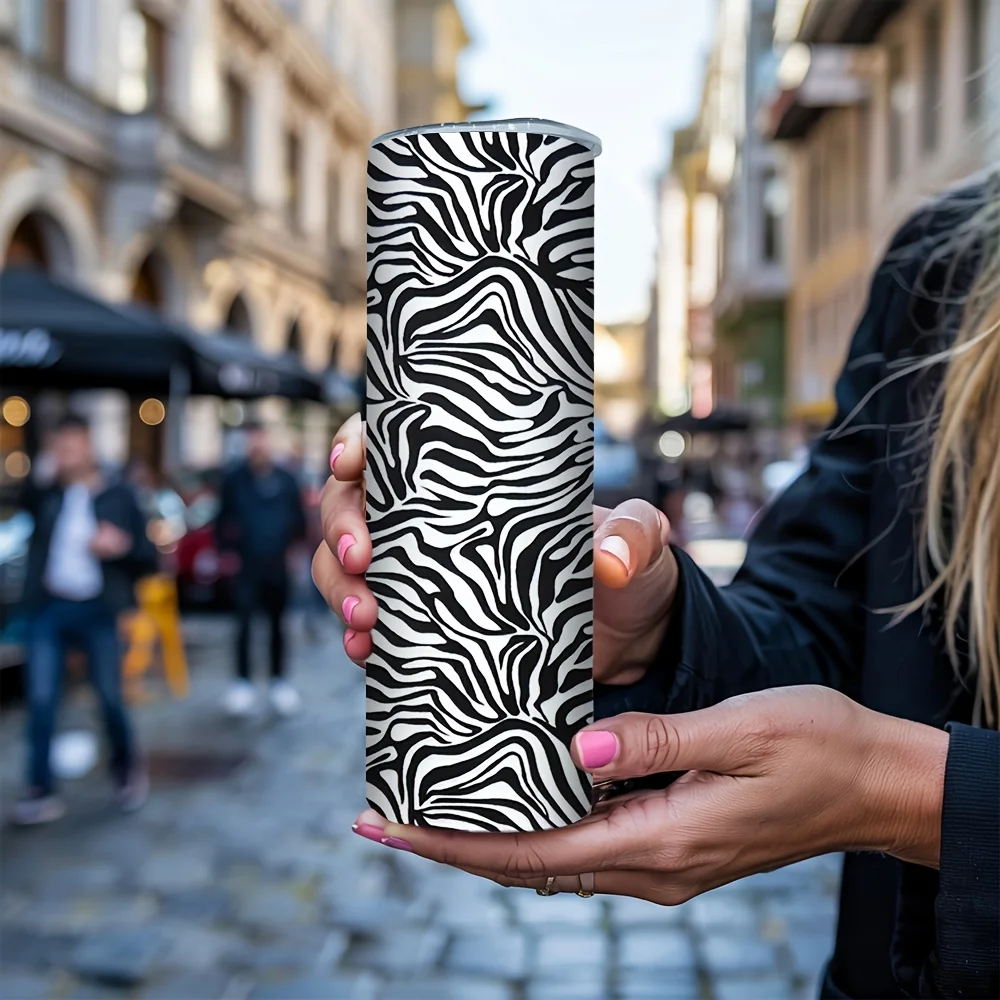 1pc Zebra Stripe Insulated Tumbler with Straw Lid - 20oz Leakproof Suitable for Home, Office, Travel, Camping | Cup for Hot/ Drinks, Reusable Water for,, Parties, Outdoor Activities, Holiday Gifts