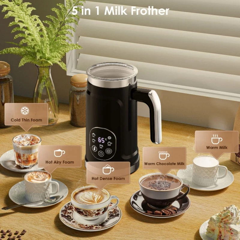 110V Adjustable Temperature Electric Milk Frother Touch Control Automatic Hot Cold Foam Maker