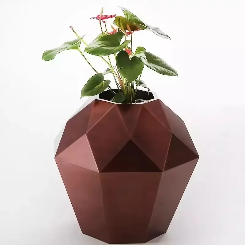 for European Simple Style Electroplated Large Stainless Steel Flower Pot for Living Room Outdoor Garden Decor