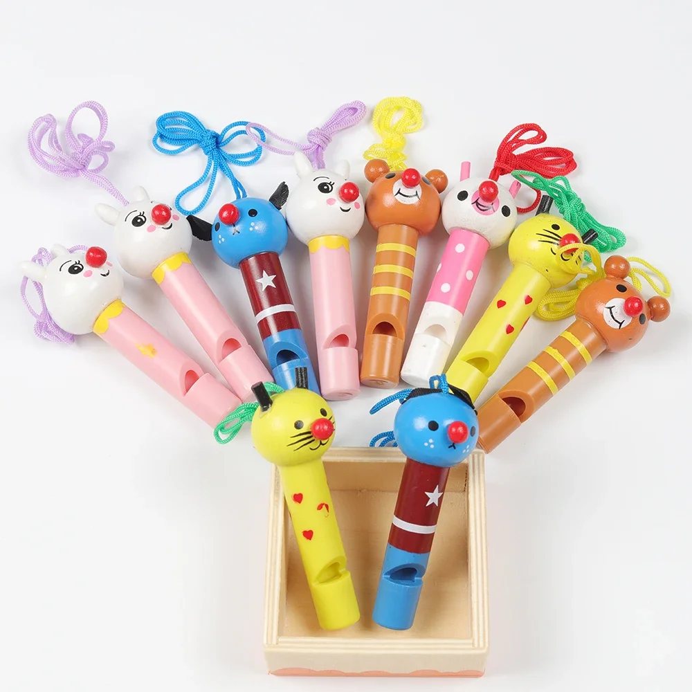 

10Pcs Multicolor Wooden Whistles Kids Party Favors Noise Maker Toys Gifts