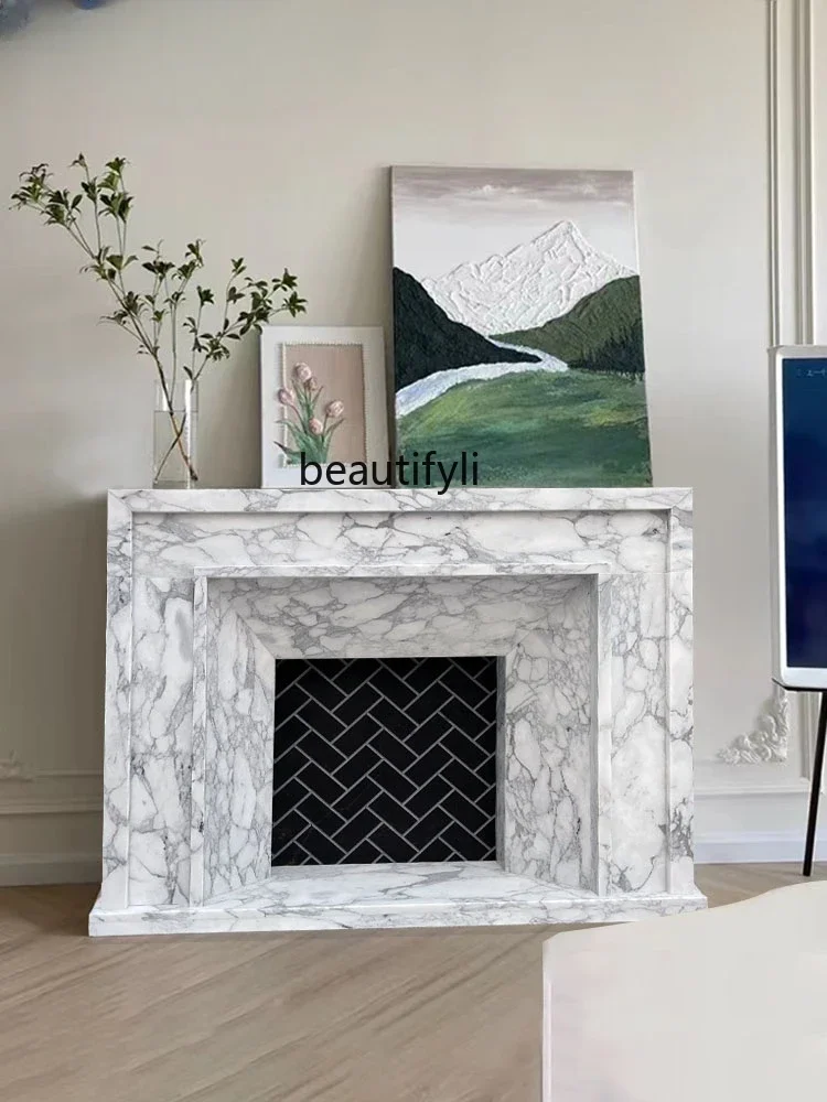 

ss7304 Marble Fireplace French Style American Hallway Curio Cabinet Arabescato White Marble Material Fireplace Mantel