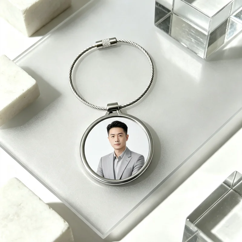 Custom round Keychain 1PC Zinc Alloy Coated Steel Wire Sturdy Durable Personalized Image & Text Engraving