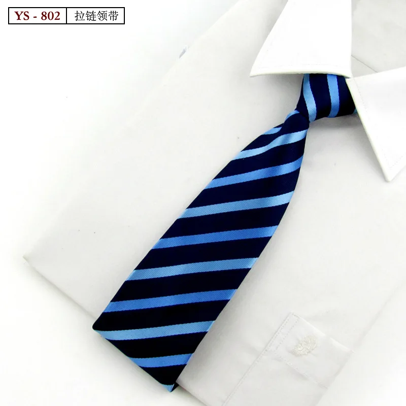 Formal 8CM Korean Zipper Tie for Men\'s Business Stripe Professional Dress Groom Wedding Tie