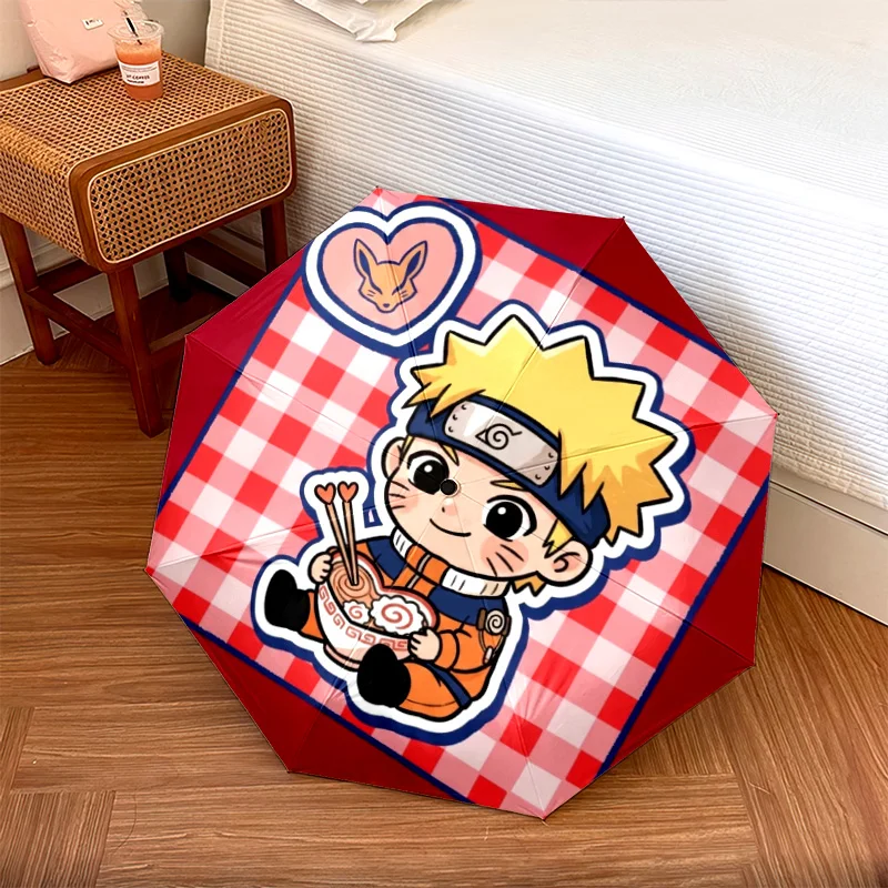Naruto Regenschirm mit Kunststoffgriff, faltbar, 8 Eisenrippen, modischer Sonnenschutz mit automatischer Öffnung, Geschenke.-TING