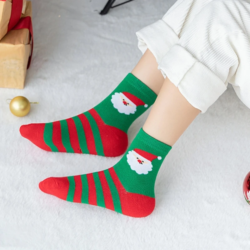 5Pair Christmas Socks for Kids Warm Cotton Baby Boys Girls Infant Socks Christmas Gift New Year Santa Cartoon Sock 1-12Y