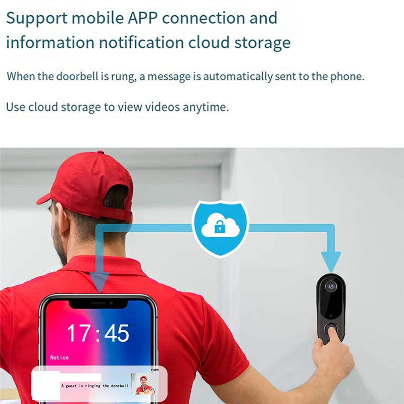 スマートホームセキュリティドアベルカメラWifiビデオ2ウェイオーディオドアベルナイトビジョンブラック家庭用/オフィス-BCBW