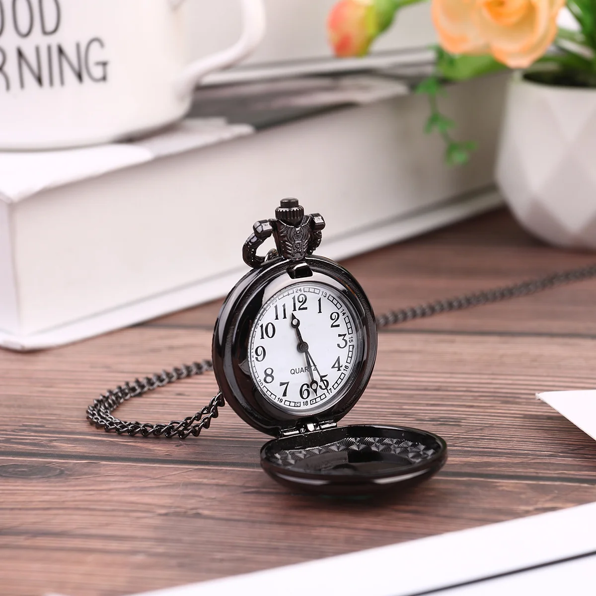

Black Pocket Watch Necklace Pendant Elegant Timepiece for Men Women Gift Fashion Accessory Pocket Watch